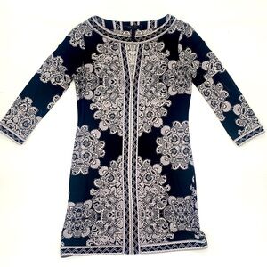 BCBG Max Azria Black and Grey Mid-Length Sleeve Short Sress Size XS Petite